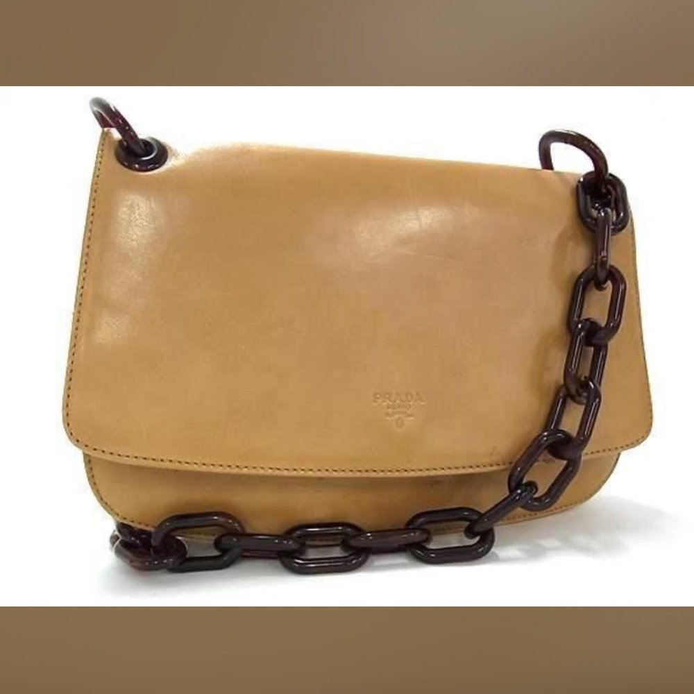 Prada Camel Leather Shoulder Bag with Dark Chain